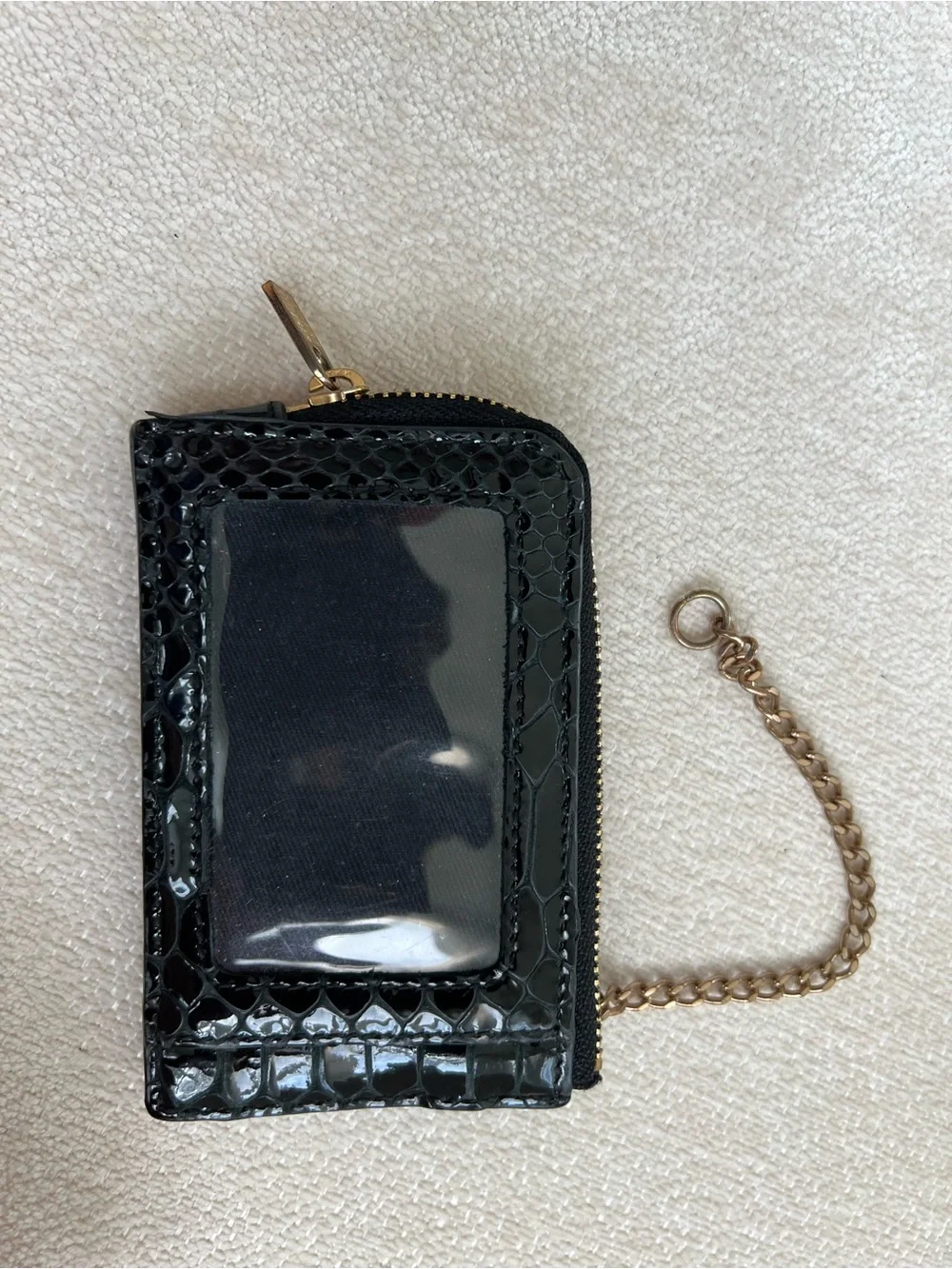 Stuart Weitzman Black Leather Card Holder with Gold Accents